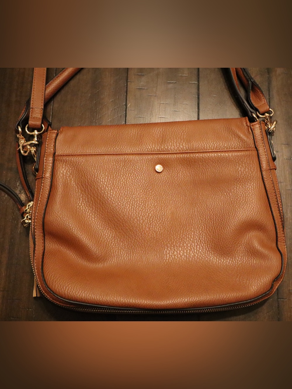 Poppy & Peonies Tan Leather Crossbody with Tassel - Picture 2 of 3
